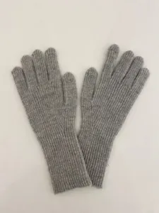 Guantes táctiles de punto gris, guantes de lana cálidos de invierno, vista detallada acanalada.