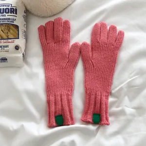 Guantes de punto rosados de invierno para mujer, diseño cálido de dedos separados, acogedor.
