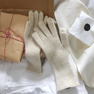 Guantes de pantalla táctil de punto beige guantes de invierno cálidos mezcla de lana accesorios