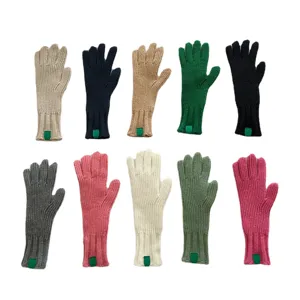 Guantes de punto gruesos y a prueba de viento para mujer en invierno, guantes de lana lisos.