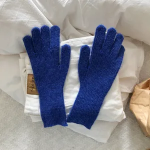 Guantes de invierno de punto táctiles azules, guantes cálidos de mezcla de lana clima frío.