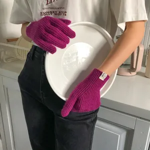 Guanti in lana lavorati a maglia invernali caldi senza dita magenta vista prodotto principale