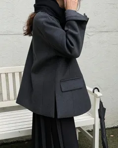 Blazer de lana gris oscuro para mujer abrigo de invierno elegante de manga larga elegante