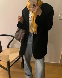 Bufanda de lana de color sólido con flecos para parejas, accesorio de invierno.