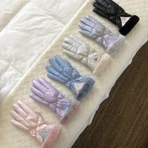 Women winter windproof warm fleece gloves cycling outdoor touch screen cute plush cuffs