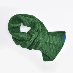 Solid color green knitted cross scarf, warm winter wool neck wrap for daily wear.