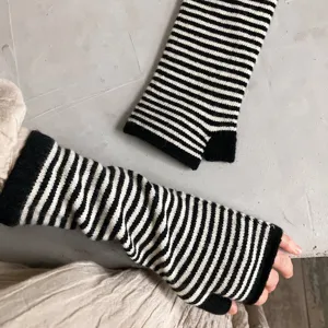 Guantes Sin Dedos Rayados de Estilo Japonés Invierno Cálidos Mitones de Poliéster para Ciclismo Al Aire Libre Suaves Mangas de Muñeca Para Unisex
