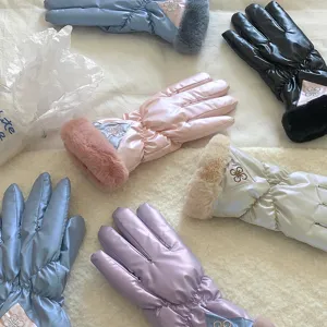 Thermal winter gloves with plush cuffs and windproof design, featuring multi-color options.