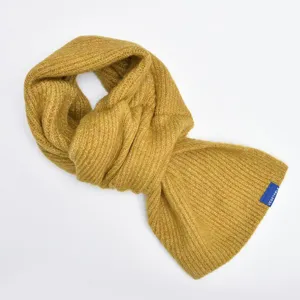 Mustard yellow knitted cross scarf warm winter wool neck warmer for women and kids.