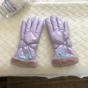Women winter warm windproof gloves plush cuff touch screen cycling outdoor purple gloves