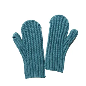 Blauw-groene gebreide wanten met omklapbare functie, warme winterhandschoenen voor buiten.