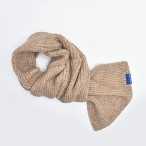Knitted wool cross scarf, solid warm winter neck warmer, soft cozy textured design.
