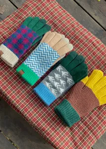 Winter warm knitted gloves colorblock woolen thick gloves for couple outdoor cycling daily wear