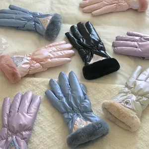 Women Winter Touchscreen Cycling Gloves Warm Full Finger Windproof Embroidered Outdoor Driving Mittens With Plush Cuffs