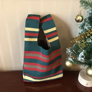 Borsa a mano lavorata a maglia a righe donna casual shopper borsa di viaggio tessuta