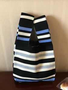 Borsa a shopper a righe in maglia da donna borsa a mano casual grande capacità viaggio
