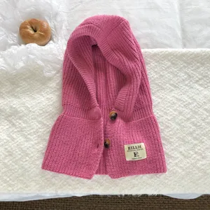 Roze gebreide bivakmuts winter warme capuchon sjaal schattige fleece gebreide muts dames.