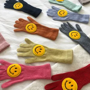 Gants tricotés visage souriant mignon pour femmes gants d'hiver chauds en laine mitaines colorées