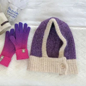 Cozy wool knitted balaclava hat and gradient touchscreen gloves set for winter warmth.