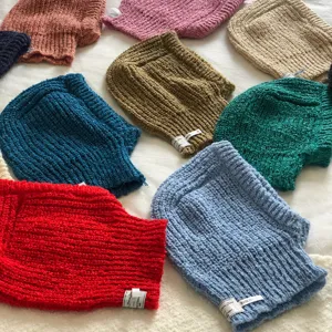 Solid color knitted balaclava hat autumn winter warm windproof ear protection ski beanie cap women