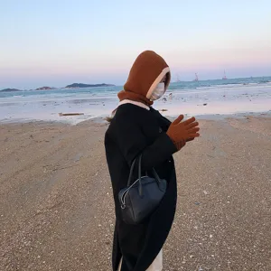 Winter knitted balaclava hat scarf set and touchscreen gloves, warm chic fashion outdoor wear.