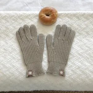 Guantes de punto vista detallada, mitones de invierno cálidos, color beige acogedor