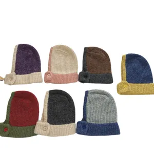 Colorblock Knitted Balaclava Hat Winter Warm Wool Neck Warmer Two-in-One Cap for Couples