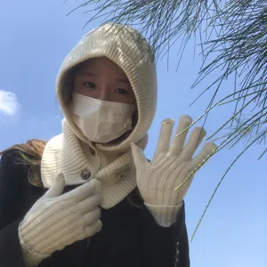 Koreaanse stijl gebreide balaclava muts en warme handschoenen set winter effen kleur