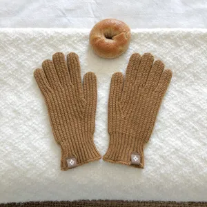 Cómodos guantes de punto cálidos táctiles para mujer, guantes de invierno de color sólido.