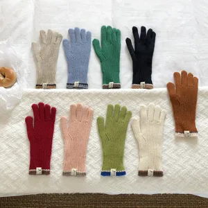 Colorful winter warm knitted gloves set thermal woolen touch screen gloves for women