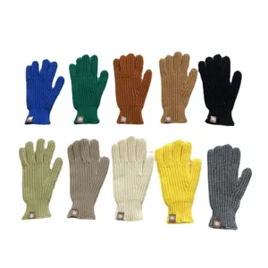 Guantes de punto táctiles de cinco dedos para invierno, bonitos guantes de lana de color liso.