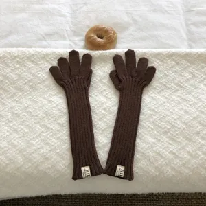 Gezellige bruine gebreide lange handschoenen armwarmers winter zachte wol mode accessoires