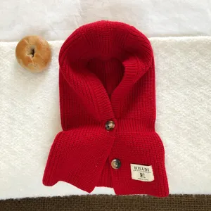 Rode gebreide balaclava capuchon winter warme dikke fleece pullover muts oorbescherming