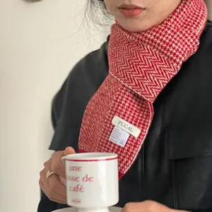 Roter Hahnentritt Winter Schal kuschelig warmer Strick Wollmix modischer Damenschal