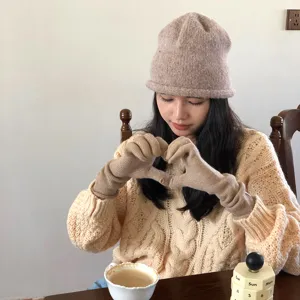 Damen Winter Wolle Strickmütze einfarbig lässig stylisch warme Beanie Mütze Alltag.