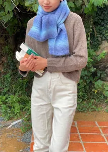 Bufanda de punto cálida de invierno con degradado de estilo coreano, calentador versátil.