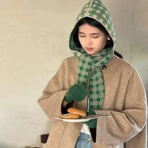Autumn winter warm knitted sleeve gloves scarf set, cozy daily fashion accessory style.