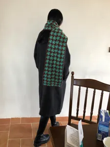 Sciarpa spessa a maglia pied de poule verde marrone inverno donna moda accessorio