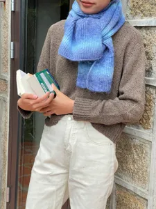 Bufanda de punto cálida de invierno con degradado de color para mujer, chal suave.