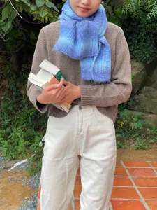Bufanda de invierno de punto degradado para mujer, calentador de cuello cálido y elegante.