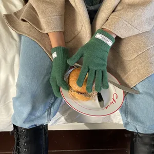 Grüne Damen Strickhandschuhe Touchscreen warme Fünf-Finger-Wollhandschuhe für den Winter.