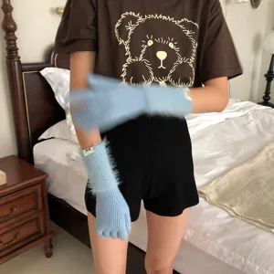 Gestrickte Touchscreen Handschuhe lang flauschig Winter warm einfarbig Student Stil