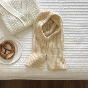 Knitted balaclava hood scarf combo cozy winter warm beige headwear chic daily pullover hat