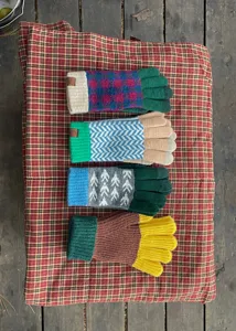 Winter Japanese color-blocking knitted wool gloves warm thick couple style thermal gloves