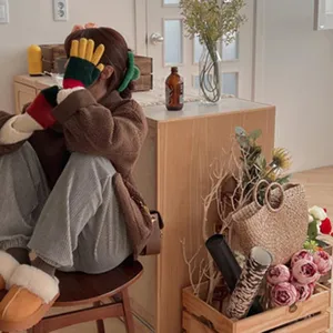 Japanese Style Winter Warm Full Finger Gloves Color Block Knitted Knit Woolen Touchscreen Commuting Mittens For Couples Women Men
