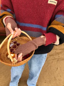 Guanti invernali in maglia mezza dito per uomo e donna, marrone morbido e molto caldo.