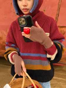 Donne Uomo Guanti Lavorati a Maglia Mezzo Dito Inverno Caldo Touchscreen Lana