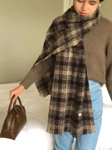Nouvelle echarpe imitation cachemire a carreaux et franges pour femme hiver elegante
