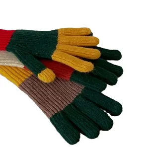 Colorful knit five-finger gloves, autumn winter warm touchscreen gloves for daily wear.