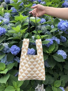 Borsa tote geometrica in maglia, elegante borsa a mano da donna di grande capacità.